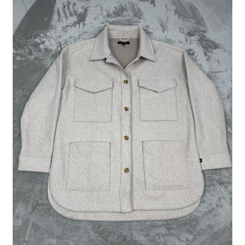 Banana Republic Shacket Mens Medium Oatmeal Cargo Utility Jacket Raw Light Shirt
